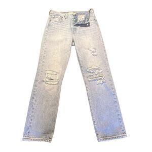 Levis Premium Wedgie Straight Leg Jeans Size 26 (27x27) Light Wash Button Fly